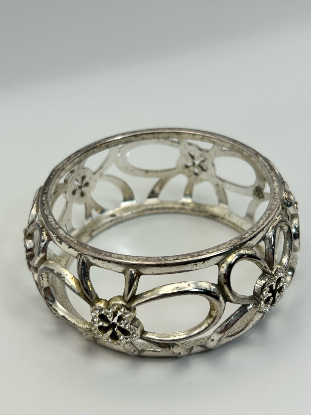 Brighton Infinity Flower Bangle Bracelet Silver Plated Clear Crystals Chunky - Picture 6 of 11